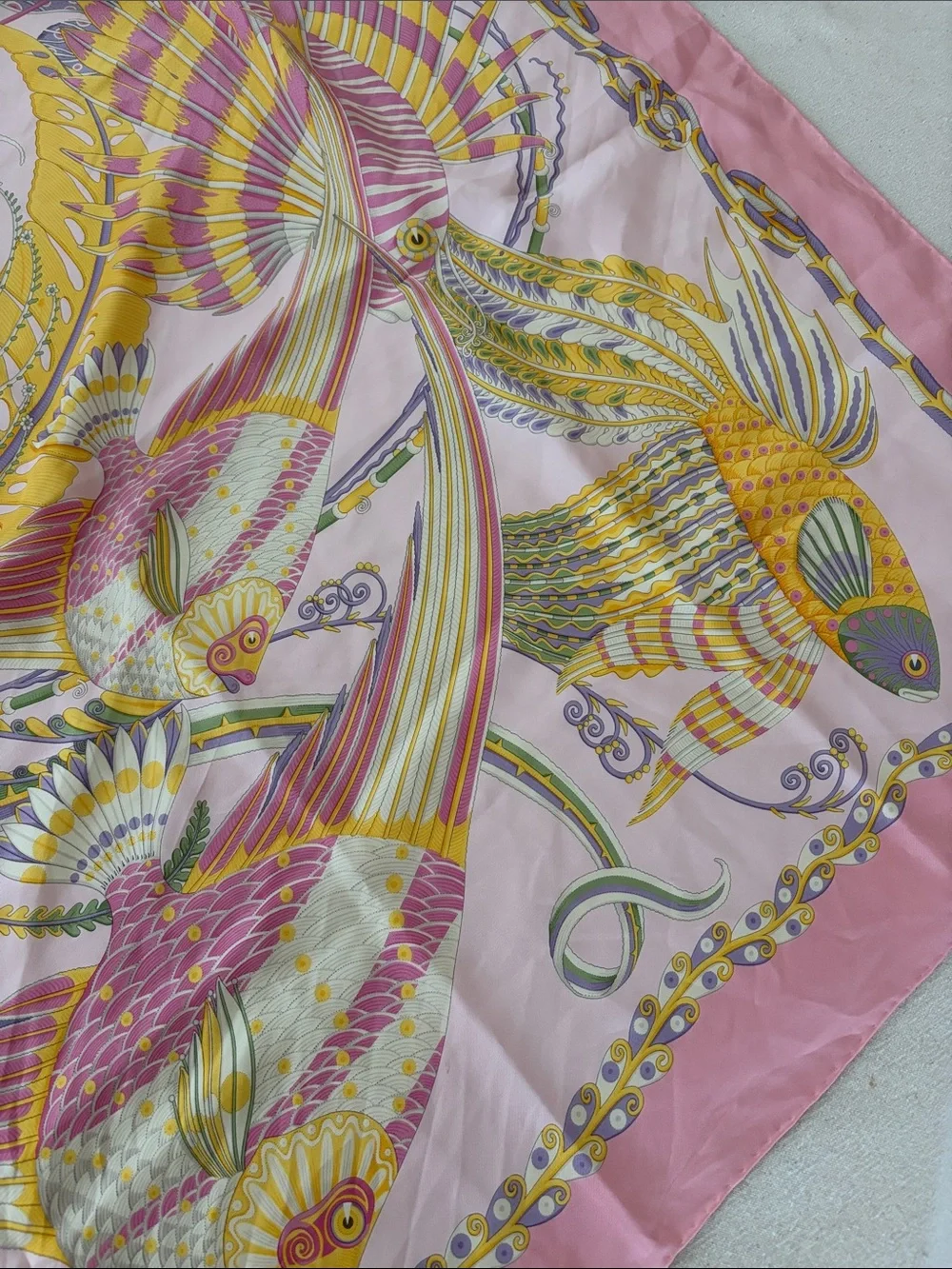 Salvatore Ferragamo Pink, Yellow & Green Silk Scarf